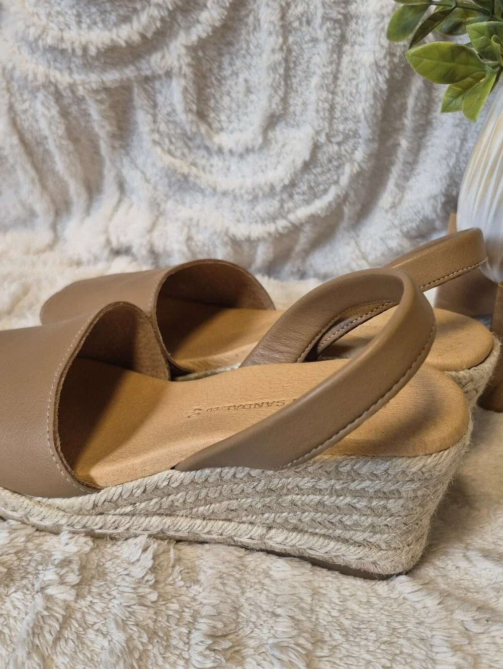 NEW Spanish Sandal Co Tan Leather Espadrille Wedge Sandals Open Toe Women's Sz 9